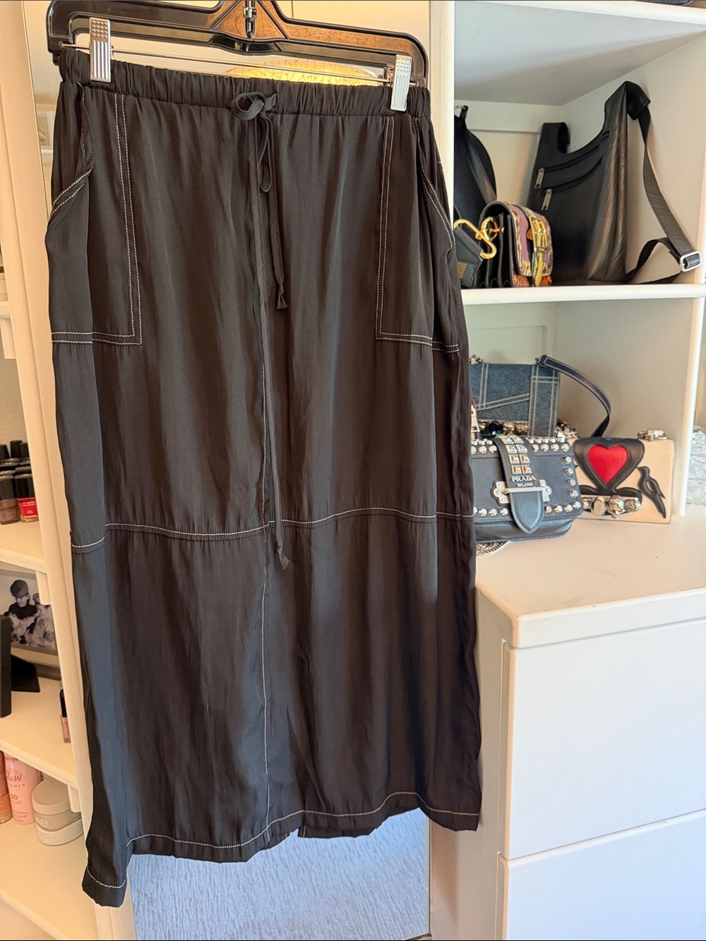 Lola & Sophie Designer silk cargo midi skirt